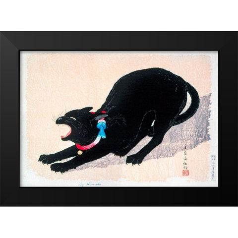 Black Cat Hissing Black Modern Wood Framed Art Print by Takahashi, Hiroaki