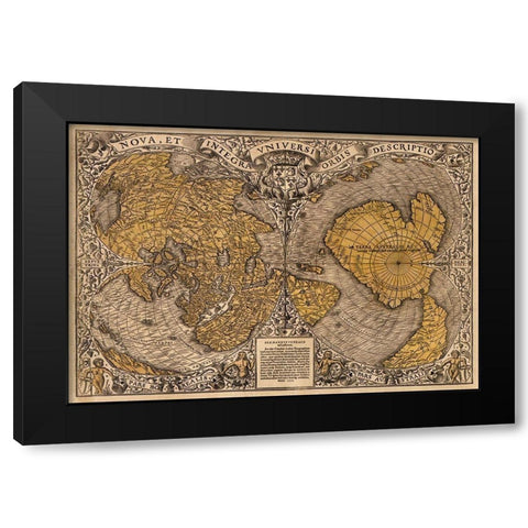 New and complete description of all the world Black Modern Wood Framed Art Print with Double Matting by Fine, Oronce