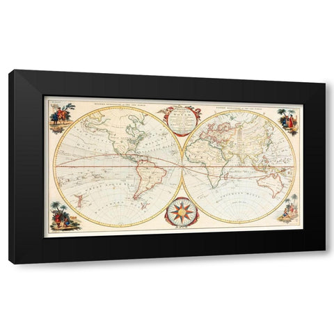 Bowless New Pocket Map of the World Black Modern Wood Framed Art Print with Double Matting by Carington, Bowles