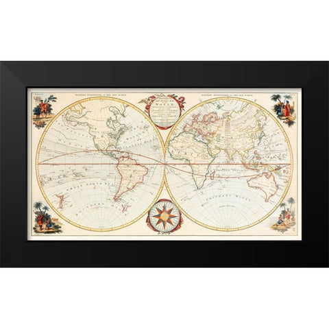 Bowless New Pocket Map of the World Black Modern Wood Framed Art Print by Carington, Bowles