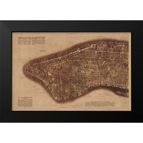 New York City Detail-photographed from two miles up in the air Black Modern Wood Framed Art Print by The Lionel Pincus and Princess Firyal Map Division