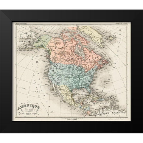 North America from Universal Atlas Black Modern Wood Framed Art Print by Fayard, Artheme
