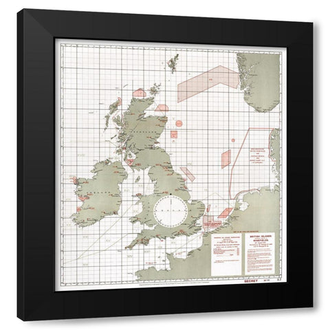 British Islands approximate positions of minefields 1918 Black Modern Wood Framed Art Print with Double Matting by Furlong, William Rea