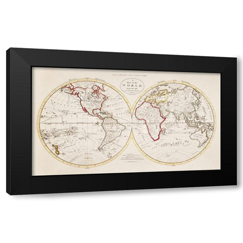 A Map of the World from the best Authorities 1795 Black Modern Wood Framed Art Print with Double Matting by Careys American Edition of Guthries Geography