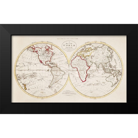 A Map of the World from the best Authorities 1795 Black Modern Wood Framed Art Print by Careys American Edition of Guthries Geography