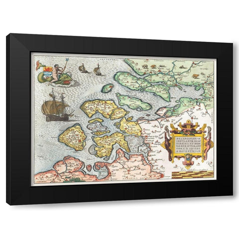 Map of Zeeland Black Modern Wood Framed Art Print with Double Matting by Hogenberg, Frans