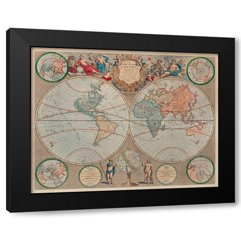 A new map of the world from the latest observations 1720 Black Modern Wood Framed Art Print with Double Matting by Senex, John