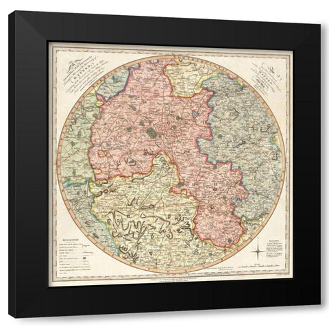 A new and accurate map of the country for twenty five miles round the University of Oxford 1805 Black Modern Wood Framed Art Print with Double Matting by G Pawley and Samuel John Neele