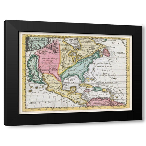 Map of North America 1735 Black Modern Wood Framed Art Print with Double Matting by Erven J Ratelnand and Co