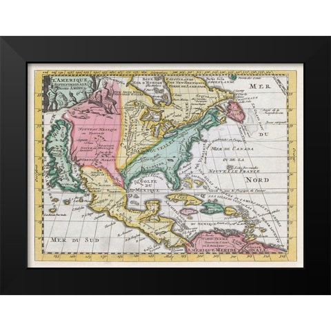Map of North America 1735 Black Modern Wood Framed Art Print by Erven J Ratelnand and Co