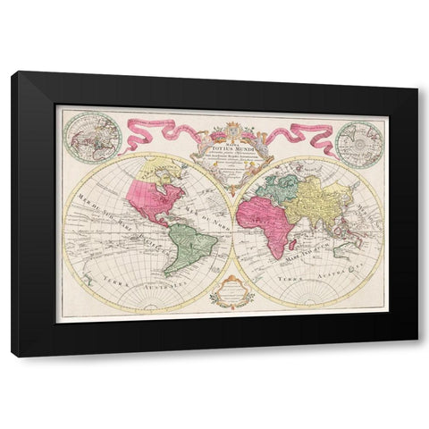 Mappa totius mundi adornata juxta observationes 1682 Black Modern Wood Framed Art Print by L isle, Guillaume de