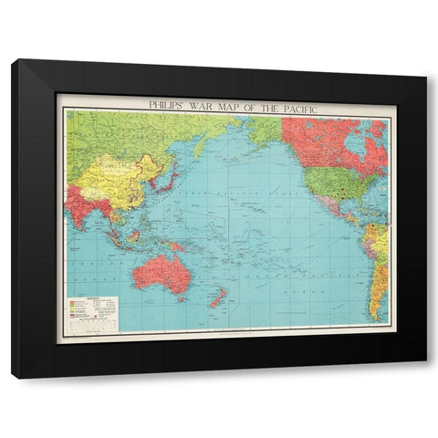 Philips war map of the Pacific 1945 Black Modern Wood Framed Art Print with Double Matting by George Philip and Son Limited