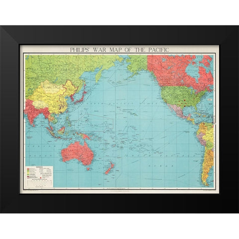 Philips war map of the Pacific 1945 Black Modern Wood Framed Art Print by George Philip and Son Limited