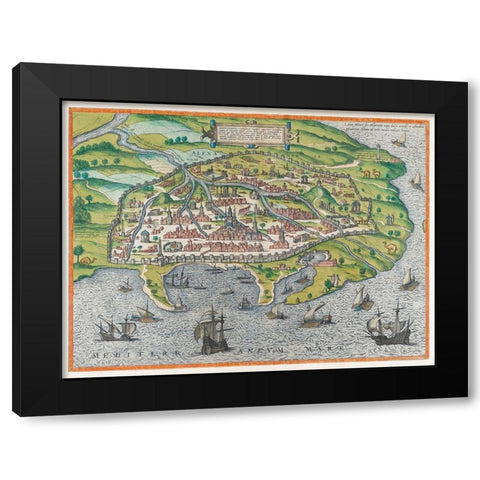 Map of Alexandria 1575 Black Modern Wood Framed Art Print with Double Matting by Braun, Georg