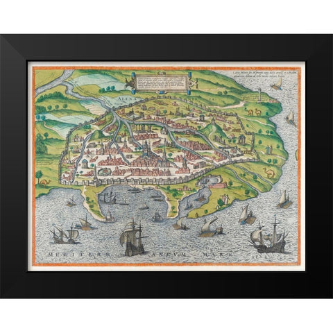 Map of Alexandria 1575 Black Modern Wood Framed Art Print by Braun, Georg