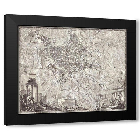 The Nolli Map Black Modern Wood Framed Art Print with Double Matting by Campana, Pietro