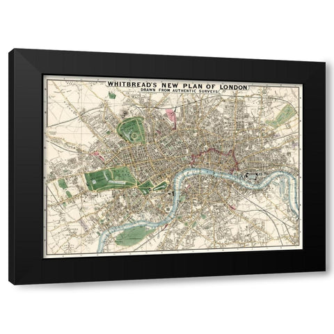 Whitbreads new plan of London drawn from authentic survey 1853 Black Modern Wood Framed Art Print by Whitbread, J