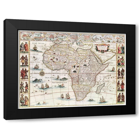 Africae nova descriptio 1690 Black Modern Wood Framed Art Print by Blaeu, Willelm Janszoon