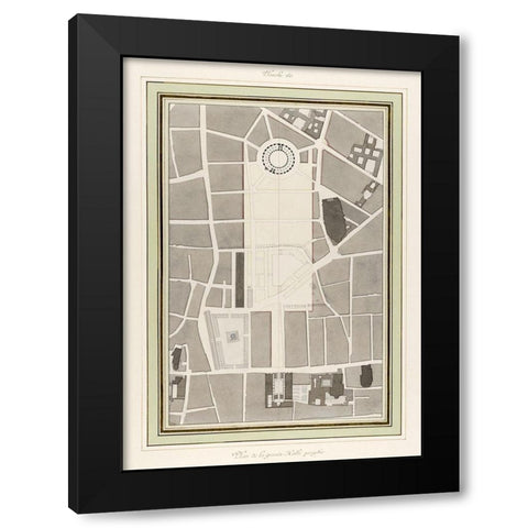 La Halle aux Bles-Street Plan 1810 Black Modern Wood Framed Art Print with Double Matting by Fontaine, Pierre Francois Leonard