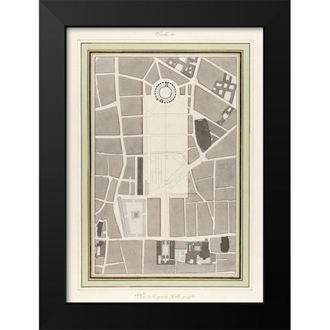 La Halle aux Bles-Street Plan 1810 Black Modern Wood Framed Art Print by Fontaine, Pierre Francois Leonard