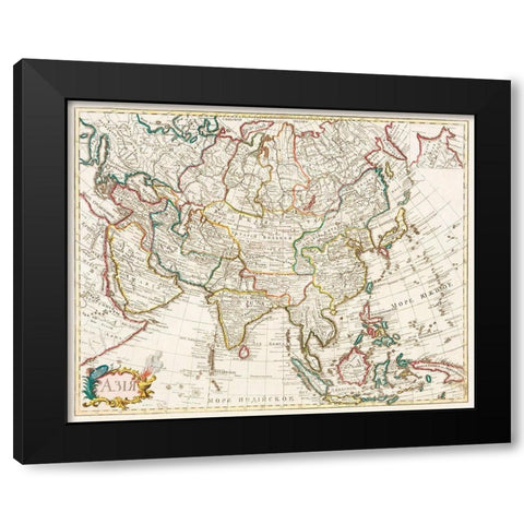 Map of Asia 1723 Black Modern Wood Framed Art Print by Vintage Maps