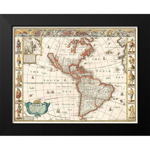 America 1627 Black Modern Wood Framed Art Print by Speed, John