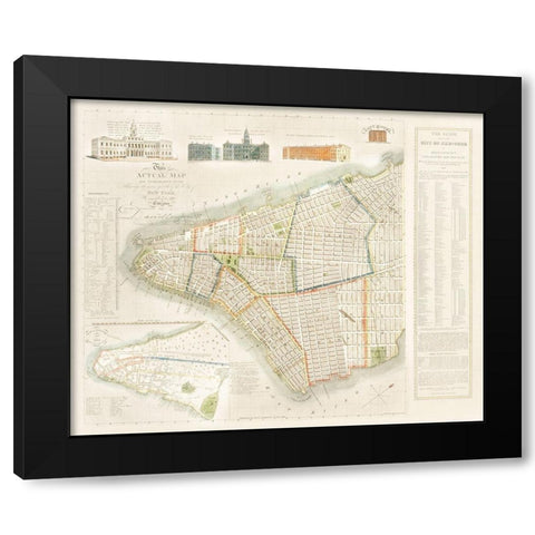 The City of New York Longworths Explanatory Map and Plan 1817 Black Modern Wood Framed Art Print with Double Matting by Longworth, David