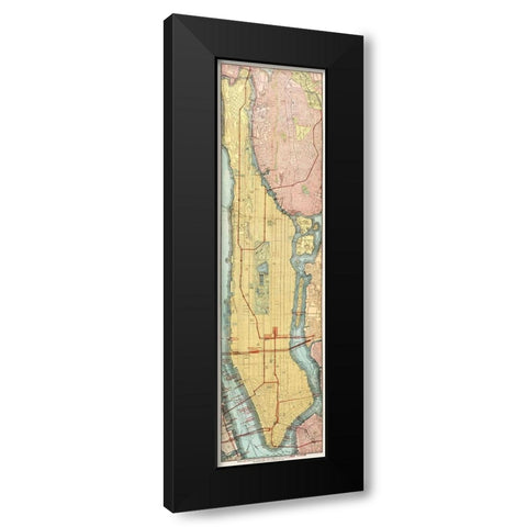 Rapid transit map of Manhattan and adjacent districts of New York City 1908 Black Modern Wood Framed Art Print by Rand McNally and Company