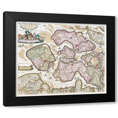 Map of Zeeland Black Modern Wood Framed Art Print with Double Matting by Vintage Maps