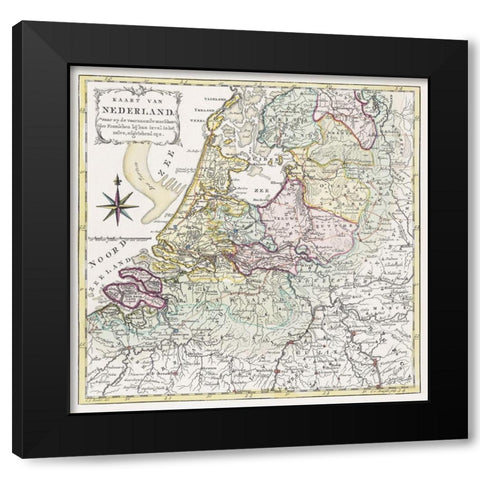 Map of the Netherlands with the marching routes of the French army 1792 Black Modern Wood Framed Art Print with Double Matting by Baarsel, Cornelis van