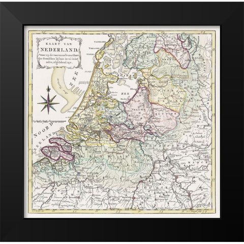 Map of the Netherlands with the marching routes of the French army 1792 Black Modern Wood Framed Art Print by Baarsel, Cornelis van