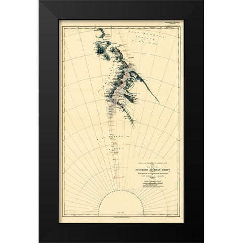 Route and Surveys of the Southern Journey Party-1909 Black Modern Wood Framed Art Print by Royal Geographic Society England