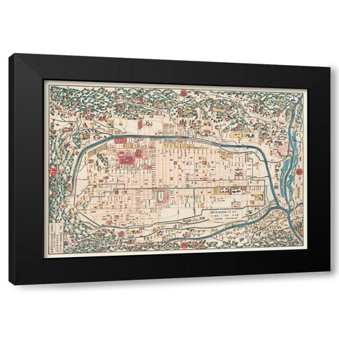 Map of Kyoto 1863 Black Modern Wood Framed Art Print by Kahei, Takebara