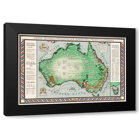 A Map of Australia 1930 Black Modern Wood Framed Art Print by Gil, MacDonald