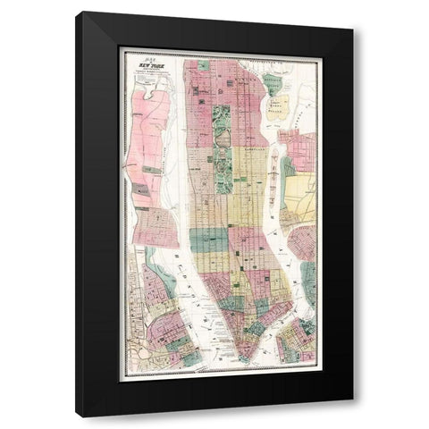 Map of New York and Vicinity 1869 Black Modern Wood Framed Art Print by Dripps, Matthew