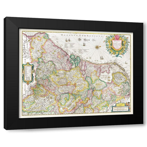 Map of the Netherlands 1631 Black Modern Wood Framed Art Print by Hondius, Henricus
