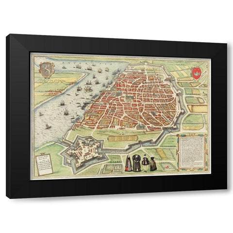 View of Antwerp from Braun and Hogenbergs Civitates Orbis Terrarum Black Modern Wood Framed Art Print by Hoefnagel, Joris