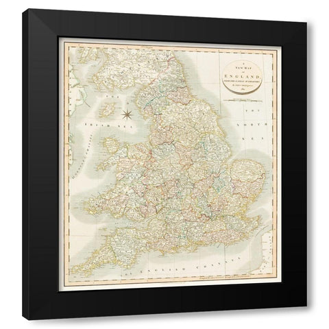 A new map of England 1811 Black Modern Wood Framed Art Print by Cary, John
