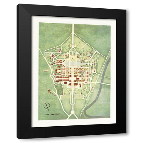 Color plan of the 1942 Rome Worlds Fair Black Modern Wood Framed Art Print by Arti grafiche Pizzi and Pizio