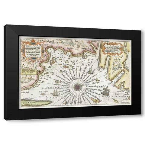 Map of the coast of Sweden between Kalmar and Stockholm 1583 Black Modern Wood Framed Art Print by Doetechum, Joannes van