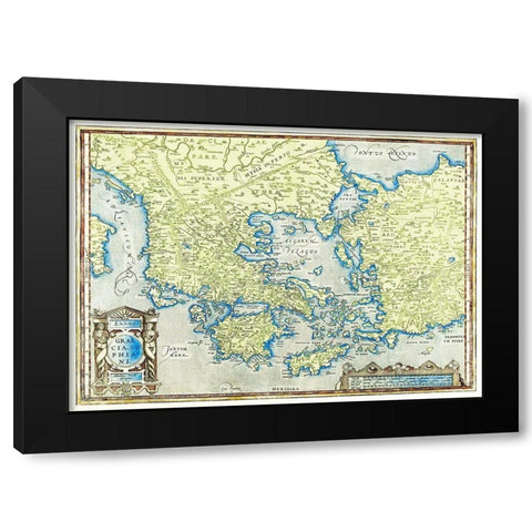 Map of Greece Black Modern Wood Framed Art Print by Ortelius, Abraham