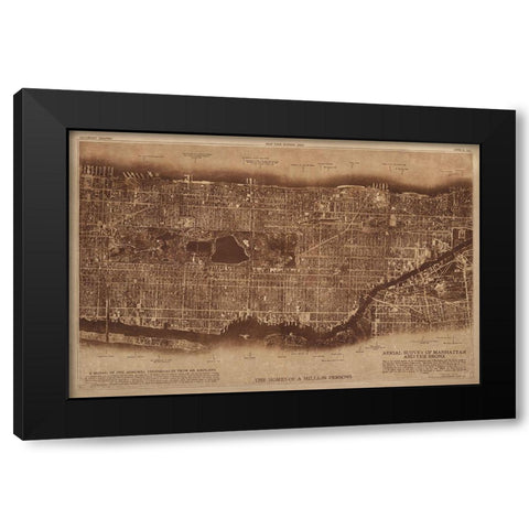New York City Detail-photographed from two miles up in the air 1922 Black Modern Wood Framed Art Print by The Lionel Pincus and Princess Firyal Map Division