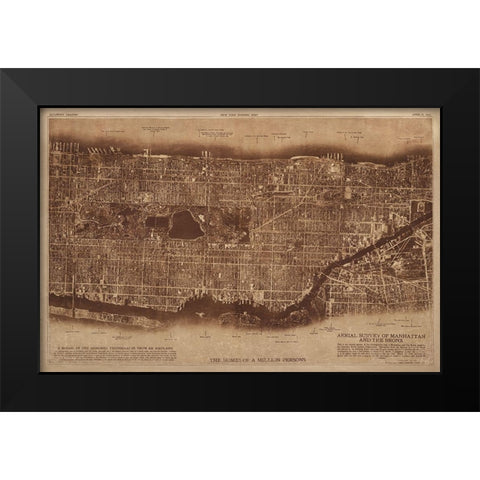 New York City Detail-photographed from two miles up in the air 1922 Black Modern Wood Framed Art Print by The Lionel Pincus and Princess Firyal Map Division