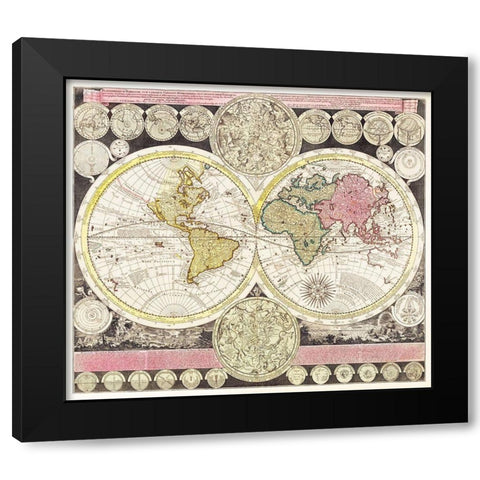 Flat earth globe with the celestial half round 1709 Black Modern Wood Framed Art Print with Double Matting by Zuerner, Adam Friedrich