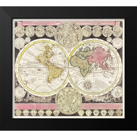 Flat earth globe with the celestial half round 1709 Black Modern Wood Framed Art Print by Zuerner, Adam Friedrich