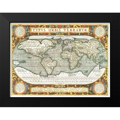Typus orbis terrarum 1587 Black Modern Wood Framed Art Print by Ortelius, Abraham