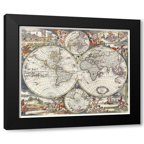 Nova Totius Terrarum orbis tabula 1660 Black Modern Wood Framed Art Print by Danckerts, Justus