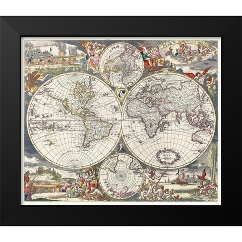 Nova Totius Terrarum orbis tabula 1660 Black Modern Wood Framed Art Print by Danckerts, Justus