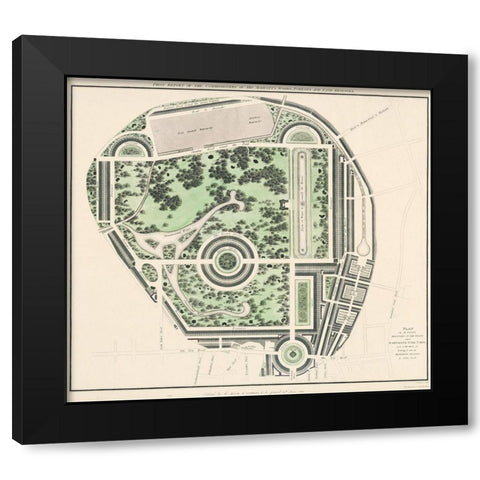 Marybone Park Farm Plan Black Modern Wood Framed Art Print with Double Matting by Basire, James