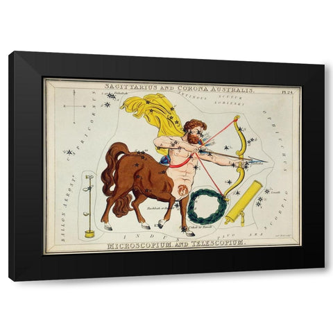Astronomical chart illustration of Sagittarius and Corona Australis-Microscopium and Telescopium 183 Black Modern Wood Framed Art Print with Double Matting by Hall, Sidney